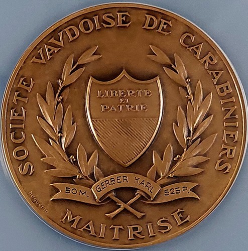 (1920) Swiss Shooting Fest Medal, R-1662c, AE, 60mm, Vaud, NGC graded MS 65 BN! - Picture 5 of 7