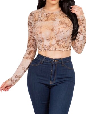 HOROSCOPE Arrow PRINTED MESH CROP TOP rave party new Cropped Y2K V2K Style
