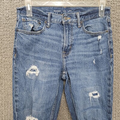 OLD NAVY Men's Blue Midly Distressed Slim Fit Denim Jeans Size 31x30