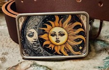 Whimsical Celestial Sun and Moon Belt Buckle