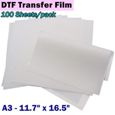 100 sheets/pack A3 11.7" x 16.5" DTF Transfer Film - Cold Peel - Premium Glossy
