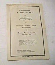 VINTAGE 1934 ST. CLOUD MINNESOTA MUNICIPAL BOYS' BAND TEACHERS COLLEGE PROGRAM