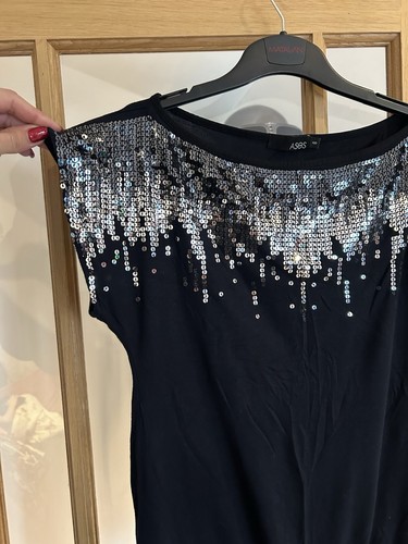 Women’s size 6 black ASOS long top with sequin Detailing - Picture 3 of 4