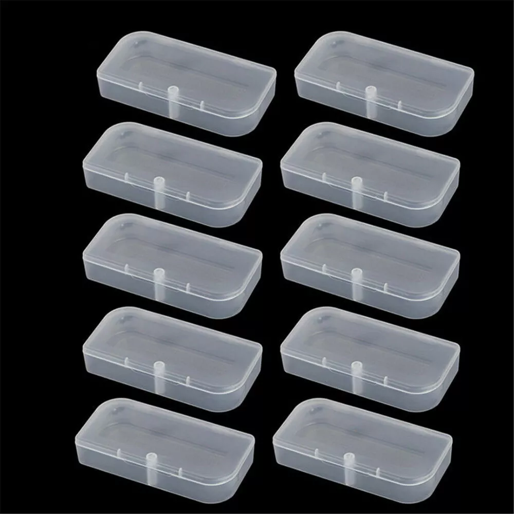 5/10pc Plastic Transparent Rectangle Storage Box With Lid Small