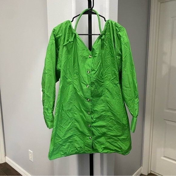Nanushka Alyssa Dress in Green Womens Shirt Dress Button