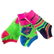 dollhouse 3 Pairs Low Cut Big Girl's Socks Green/Stripes/Figure Size 6-8.5 - NWT