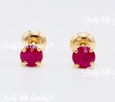 0.75ct 14k Solid Yellow Gold Natural Ruby Stud Earring prong set July Birthstone