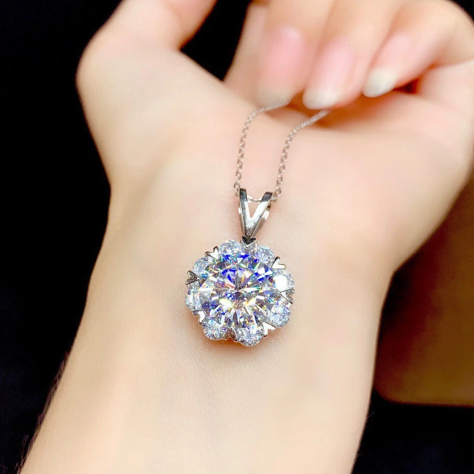New 6.5mm Shinny Women Girls Jewelry Moissanite Gemstone Necklace Pendants - Image 3 of 4