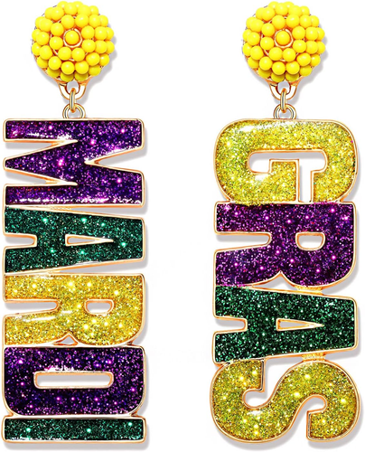 Mardi Gras Earrings Beaded Mask MARDI GRAS Dangle Earrings for Women Letter - 第 1/7 張圖片