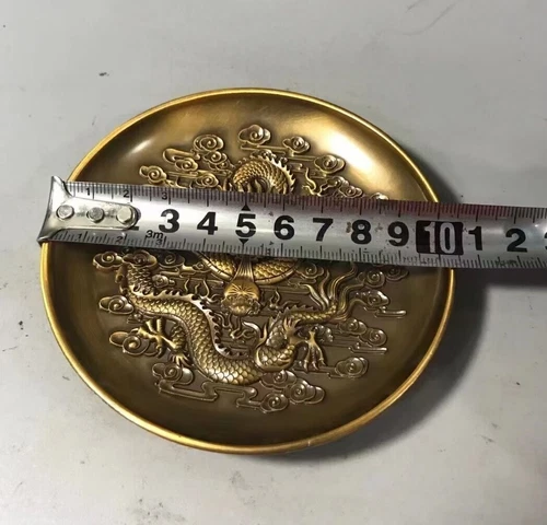 Fortune Chinese bronze dragon statue collectable tea pet plate home decor Art - Picture 6 of 6