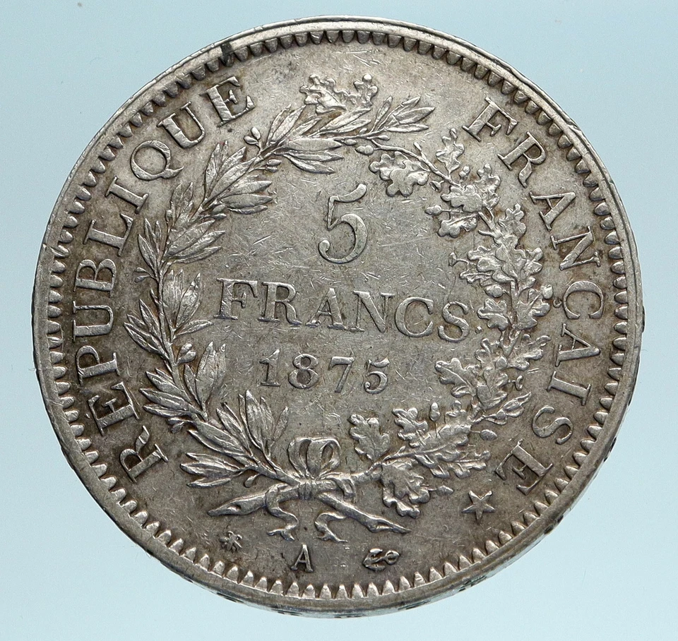Moeda francesa antiga prata genuína 5 francos 1875 A FRANÇA Hercules Group i83336 - Imagem 2 de 3