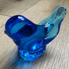 Vintage Art Glass Blue Bird of Happiness Bird Signed Leo Ward 1993 Figurine