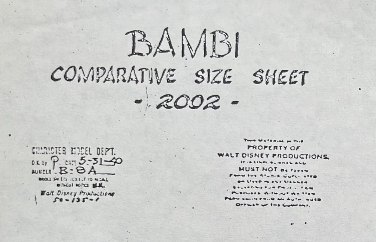 BAMBI COMPARATIVE SIZES DISNEY Animation MODEL SHEET Research