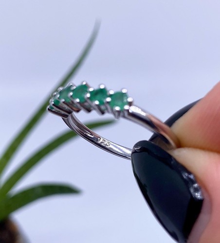 Emerald natural gemstone Ring, Sterling Silver 925, gold plated, Size 8US - Picture 4 of 5