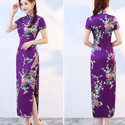 Sexy traditionelles chinesisches langes Damenkleid Seide Satin Cheongsam Qipao - Bild 12 von 20