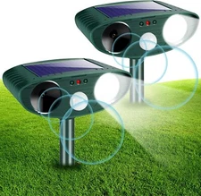 Motion Detection Flashing Light Solar Ultrasonic Animal Repellent 2 Pack