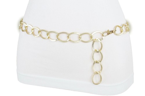 Women Shiny Gold Metal Chain Party Club Fashion Narrow Waisted Belt Size M L XL - Picture 22 of 24