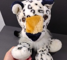 Vtg Play By Play Black White Spotted Leopard Plush with Royal Blue Ears 1993