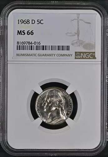1968-D Jefferson nickel graded by NGC MS66-  a very nice coin