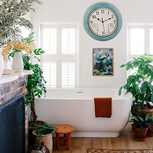 12 Inch Indoor Outdoor Retro Waterproof Wall Clock with Thermometer