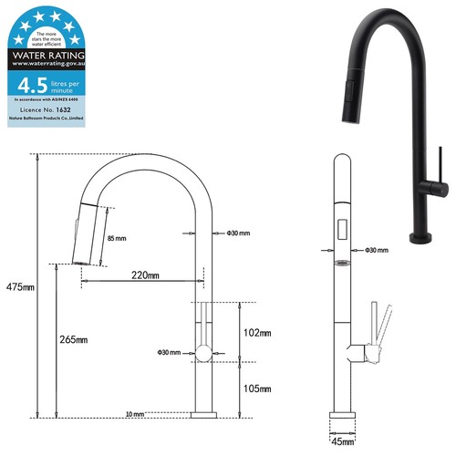 WELS Black Brushed Gold Gun Metal Pull Out Kitchen Mixer Tap Laundry Sink Faucet - Picture 7 of 33