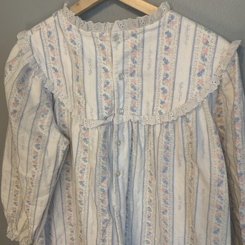 Lanz of Salzburg Nightgown L Long Flannel Floral Eyelet Trim 80s Cottagecore LS - Picture 10 of 15