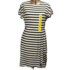 Chaps Striped Crewneck Knit Dress Faux Wrap Knee Length Black & White S