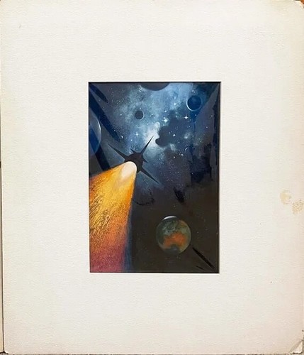 Davis Meltzer Illustration Gouache Painting Rocket in Space WOW - Picture 5 of 5