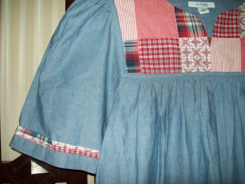 NWT GO SOFTLY 100% COTTON INDIGO CHAMBRAY PATIO MUU HOUSE DRESS PATCHWORK XS S M - 第 3/5 張圖片