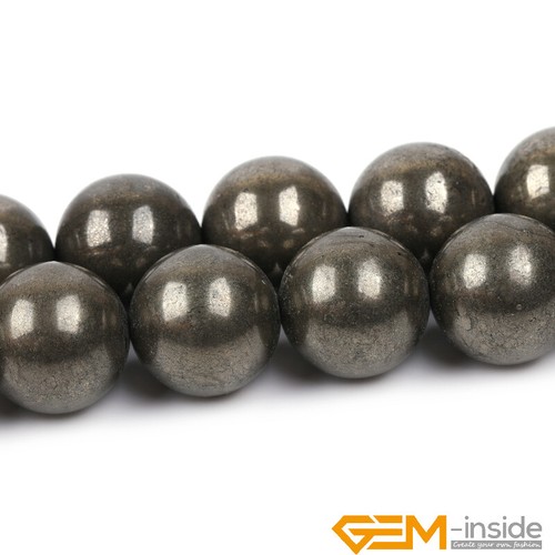 Natural Silver Gray Pyrite Gemstone Round Spacer Beads for Jewellery Making 15" - Foto 48 di 51