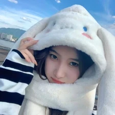 Cinnamoroll Hat for Girls/women Winter Warm Plush 3 in 1 Hooded Cap Scarf Gloves