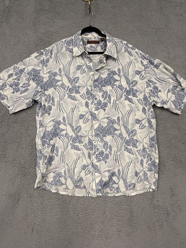 Tori Richard Hemd Herren 2XL blau weiß Blumen Hawaii Knopfleiste Freizeit Aloha