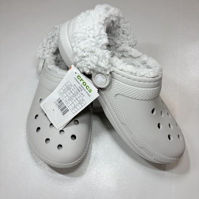 Crocs Classic Fleece Lined Clog White Unisex M4 W6 Winter Cozy Slippers NWT