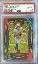 2020 Panini Select Premier Level Justin Herbert RC Cosmic Prizm PSA 10 LOW POP🔥