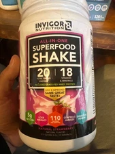 INVIGOR8 Superfood Grass Fed Whey Protein Isolate Shake Natural Strawberry...