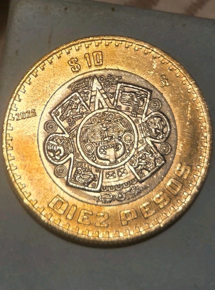 RARE 2025 Mexico $10 Pesos Coin AU- KM 616 Bimetallic