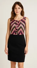 Trina Turk Women's 2 Black Dress Silk Mini Ruffled Chevron Cocktail Romantic