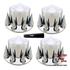 4 of Axle Wheel Cover Hubcap 33mm Screw-On ABS Chrome Plastic for Rear Spiked