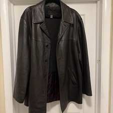 J Crew Leather Jacket Mens Dark Brown Button Down Wool Lined Size L