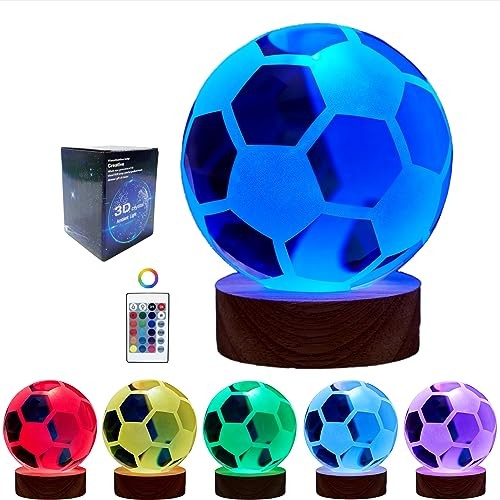 Soccer Crystal Ball Lamp,3.15 inch 3D K9 Crystal Ball Night Light with Wooden - Picture 2 of 8