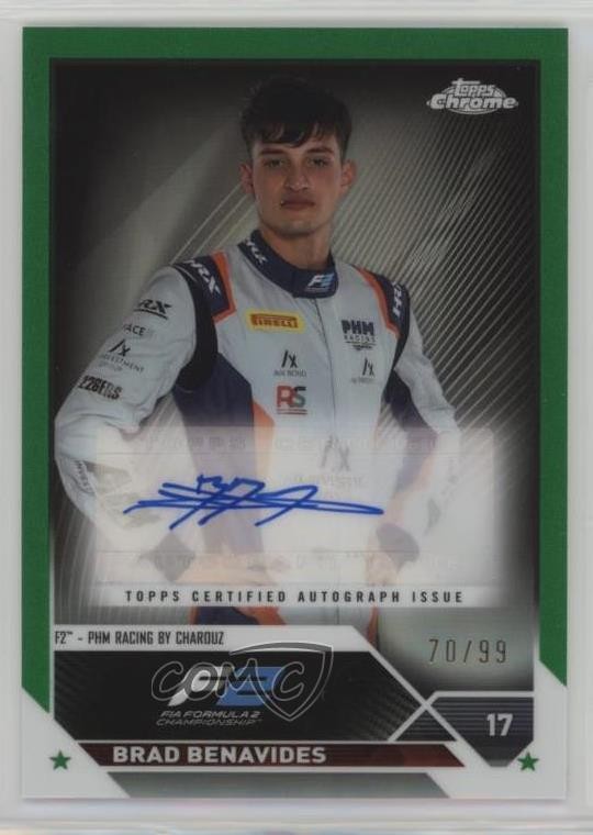 2023 Topps Chrome Formula 1 Green Refractor 70/99 Brad Benavides Auto 1h39