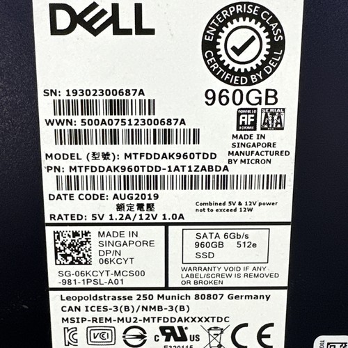 Dell MTFDDAK960TDD 960GB SSD 2.5" SATA 2100 Series Solid State Drive - Afbeelding 2 van 3