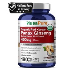 Panax Ginseng Powder 450mg  1 Ginsenosides  180 Capsules  Organic, Non-GMO