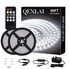 QENLAI 66ft White LED Strip Lights 6500K Dimmable Tape w/ Remote