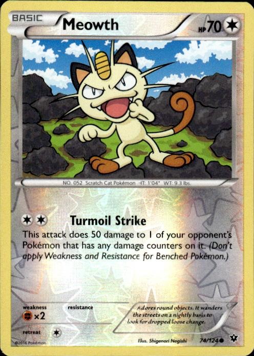 Pokemon Reverse Holo Meowth XY - Fates Collide 74/124 LP