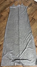 US Made Metallic Silver Space Dye Maxi Dress Womens Large Strappy Cami Side Slit