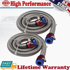 2x Universal 3/8 Fuel Line Kit Hose Blue Clamps Stainless Steel Flex Braided Oil