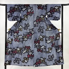 JAPANESE KIMONO YUKATA NAVY BLUE 148.5 cm 4 ft 10 in COTTON AA7599