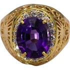 14k Yellow Gold Diamond and Amethyst Cocktail Ring 8.50CT Size 8.75