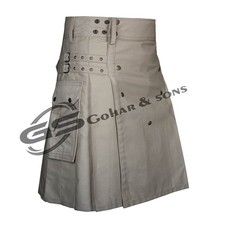 Scottish Handmade Khaki Utility Kilt: 100 Cotton Tactical Kilt